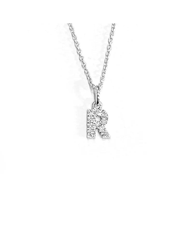 Collier Crivelli en Or Blanc avec Diamants Lettre "R"