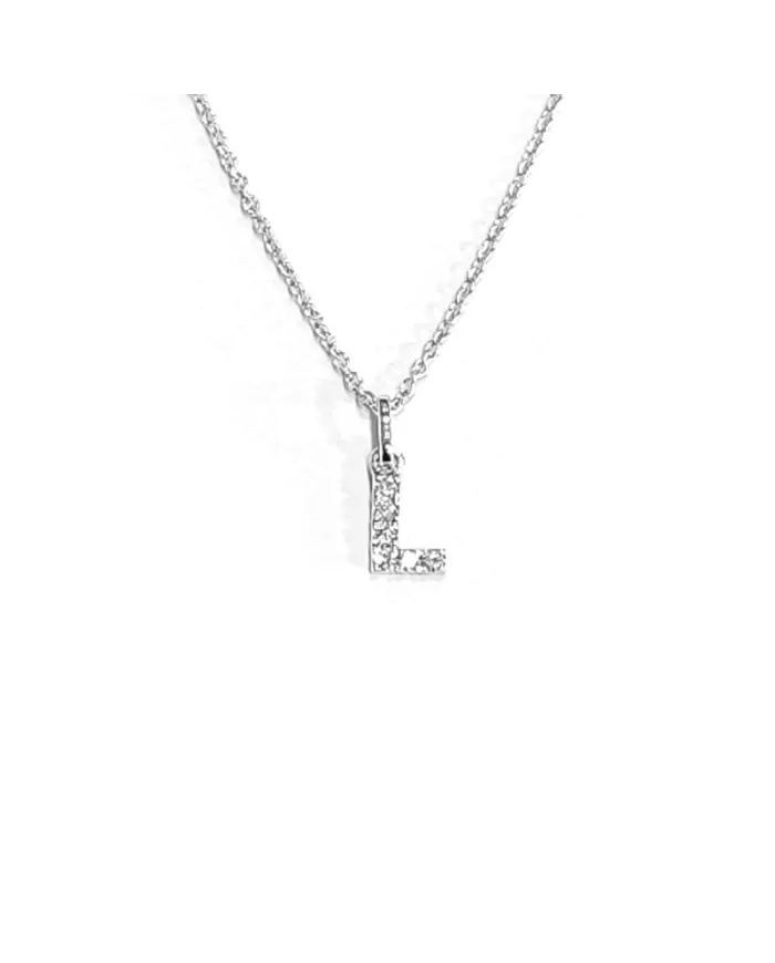 Crivelli Necklace in White Gold with Diamonds Letter "L"