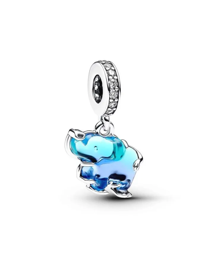 Pandora Elephant Pendant Charm Murano Glass Blue