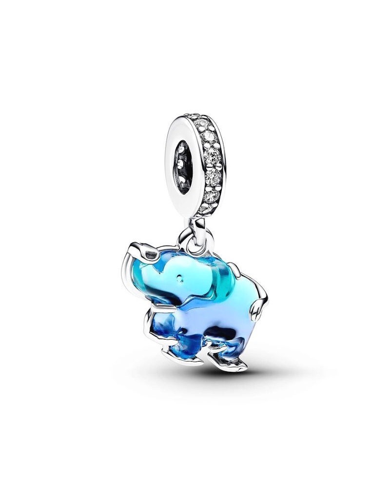 Pandora Charm Pendentif Éléphant Bleu Verre de Murano