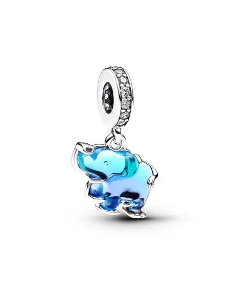 Charm Pendente Pandora Elefante Vetro di Murano Blu