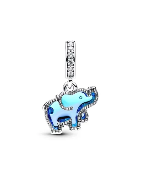 Charm Pendente Pandora Elefante Vetro di Murano Blu