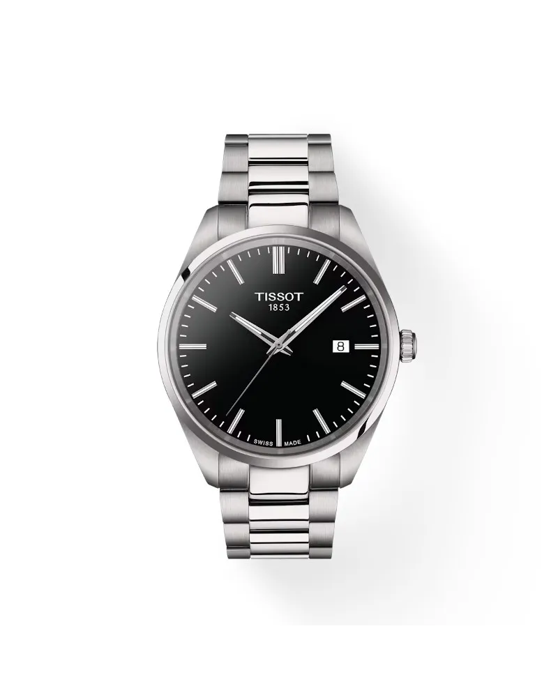 Montre Tissot PR 100 avec cadran noir et bracelet en acier de 40 mm