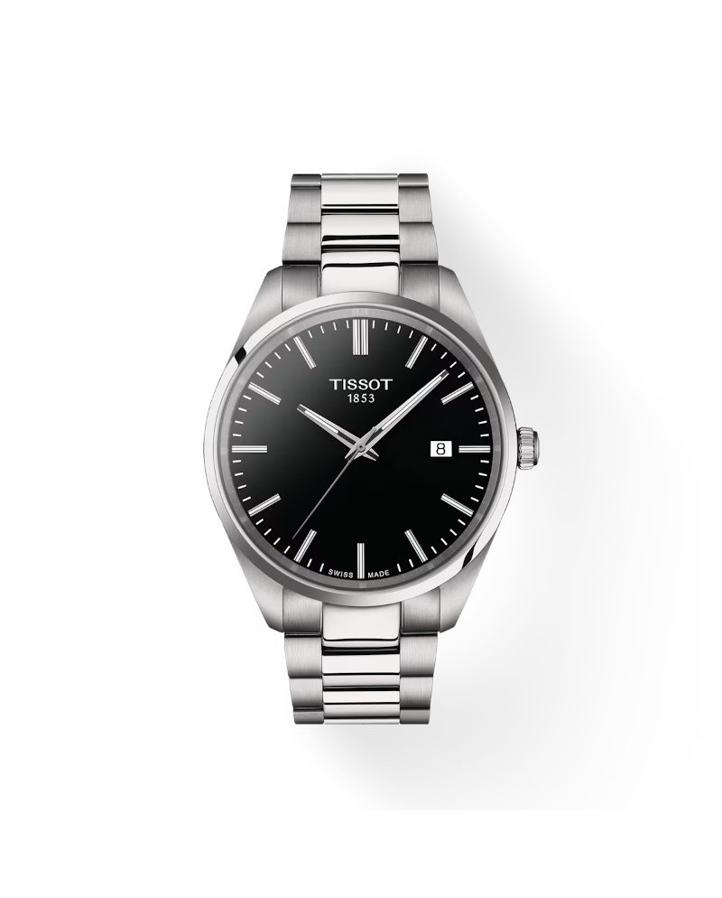 Tissot PR 100 Watch with Black Dial and 40mm Steel Bracelet