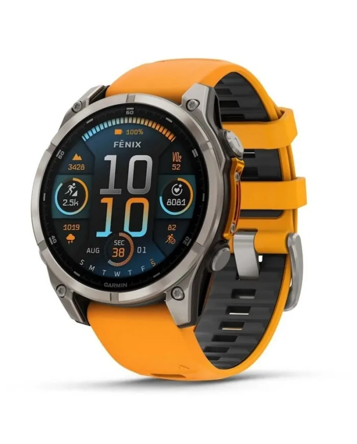 Montre connectée Garmin Fēnix 8 43 Amoled, bracelet en silicone orange