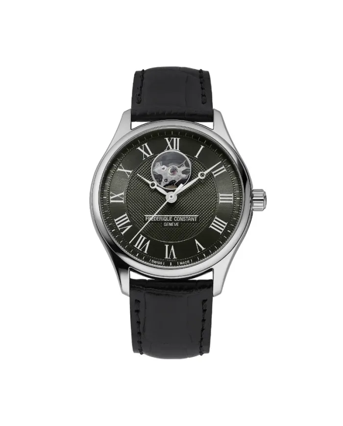 Frederique Constant Classics Heart Beat Black Leather Strap Watch
