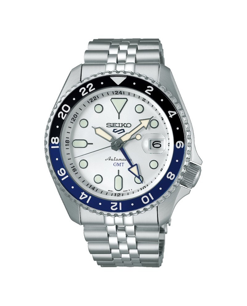 Montre Seiko 5 Sports GMT cadran blanc bracelet en acier