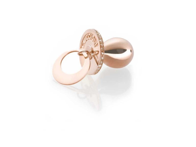 I Ciuccioli Gioielli ciondolo pendente ciuccio in argento pvc rosa con zirconi brillanti e collana da 55 cm