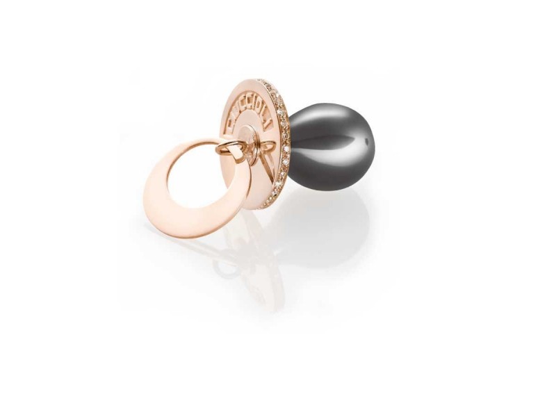 I Ciuccioli Gioielli ciondolo pendente ciuccio in argento e argento pvd rosa e nero con zirconi e collana lunga 55 cm