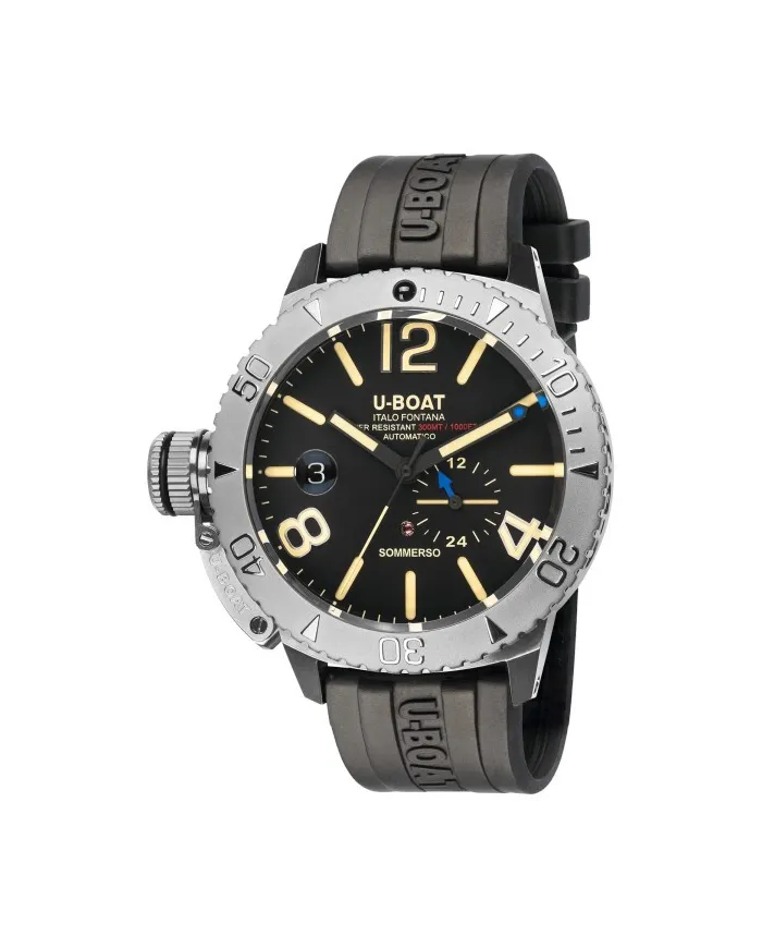 Montre U-Boat immergée, bracelet en caoutchouc de 46 mm
