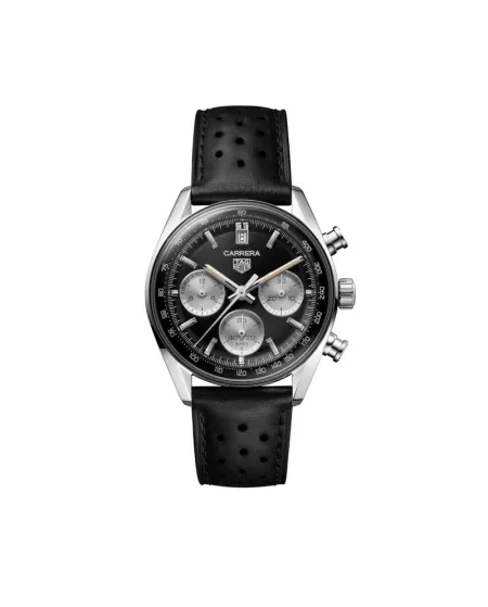 Cronografo Automatico Tag Heuer Carrera Glassbox Nero con Cinturino in Pelle