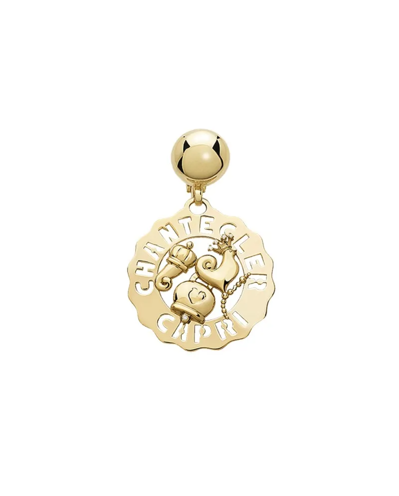 Chantecler Small Logo Single Earring in Yellow Gold with Rooster, Bell and Horn