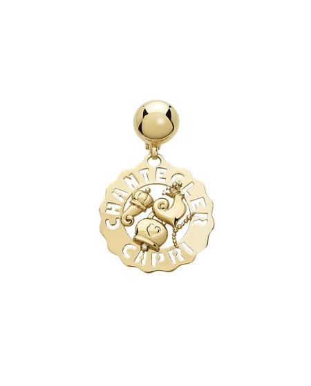 Chantecler Small Logo Single Earring in Yellow Gold with Rooster, Bell and Horn