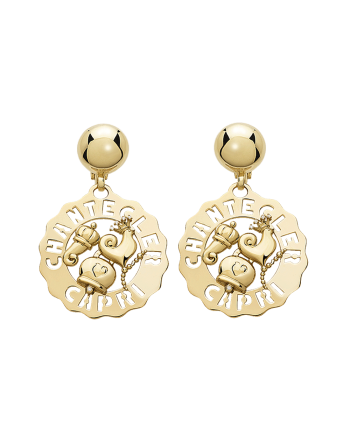 Chantecler Small Logo Single Earring in Yellow Gold with Rooster, Bell and Horn