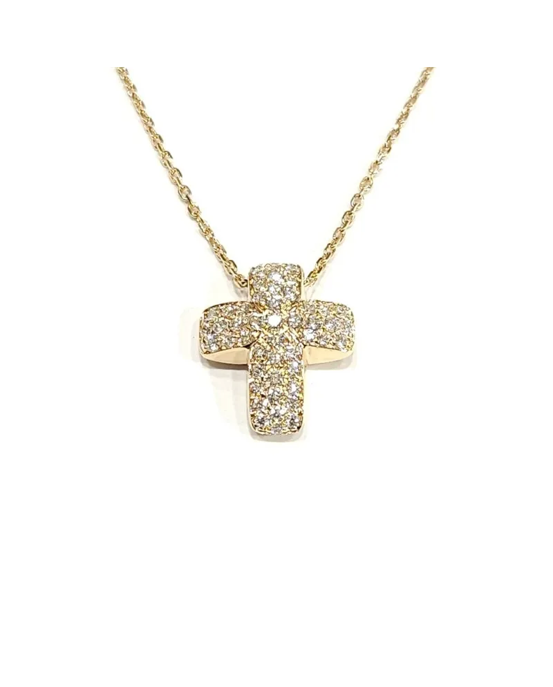 Tour de cou Crivelli en or rose et croix avec diamants