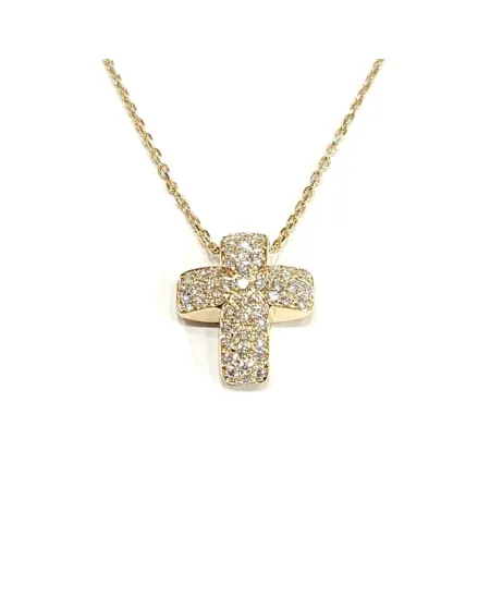 Tour de cou Crivelli en or rose et croix avec diamants