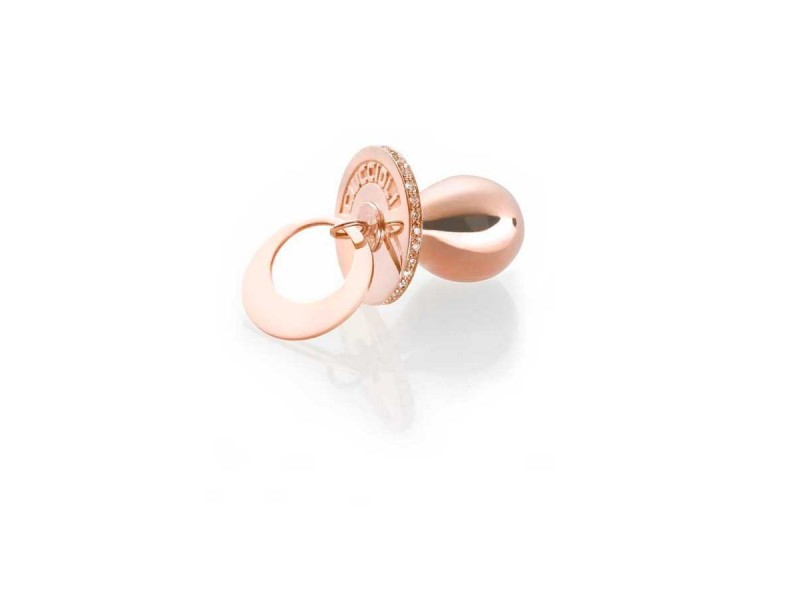 I Ciuccioli Gioielli ciondolo pendente ciuccio piccolo in argento 925 pvd rosa zirconi e collana da 55 cm
