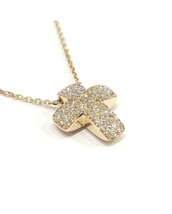 Tour de cou Crivelli en or rose et croix avec diamants