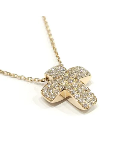 Tour de cou Crivelli en or rose et croix avec diamants