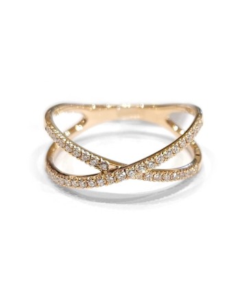 Crivelli Ring with Crossed Band in Rose Gold and Diamonds