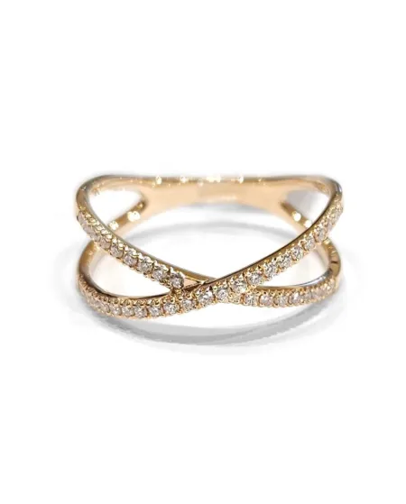 Anello Crivelli con Fascia Incorciata in Oro Rosa e Diamanti