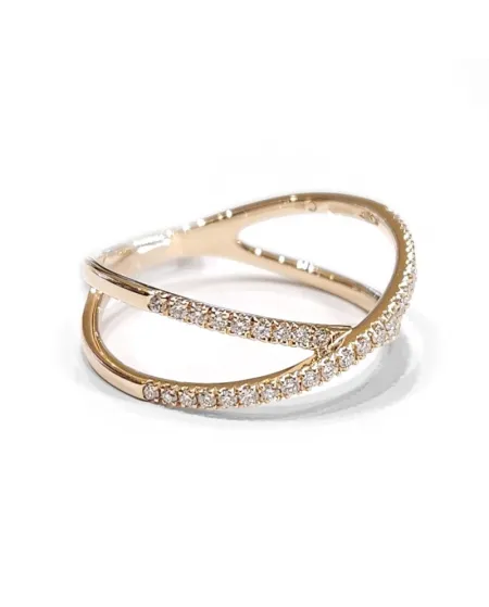 Anello Crivelli con Fascia Incorciata in Oro Rosa e Diamanti
