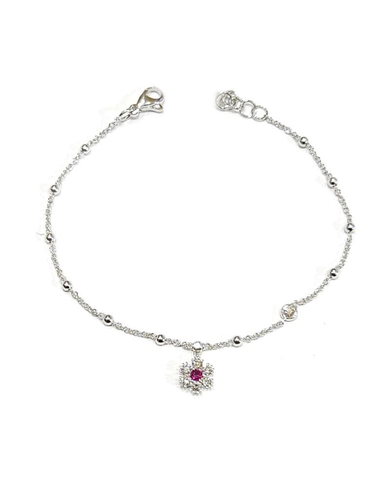 Crivelli Bracelet in White Gold with Diamond and Ruby Flower