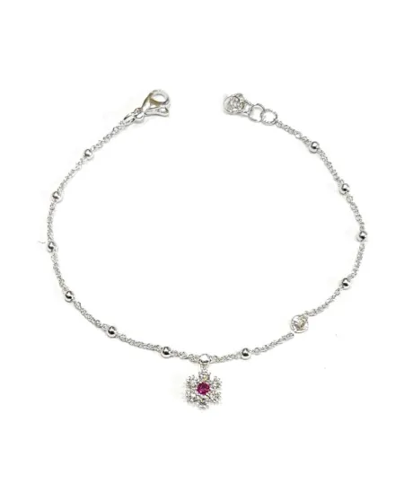 Bracciale Crivelli in Oro Bianco con Fiore di Diamanti e Rubino