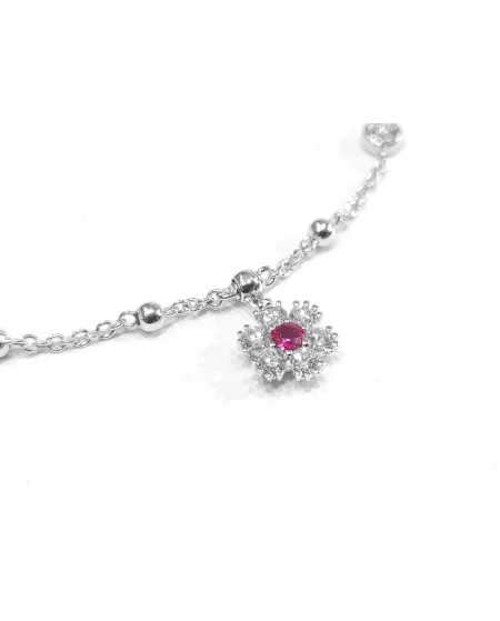 Bracciale Crivelli in Oro Bianco con Fiore di Diamanti e Rubino