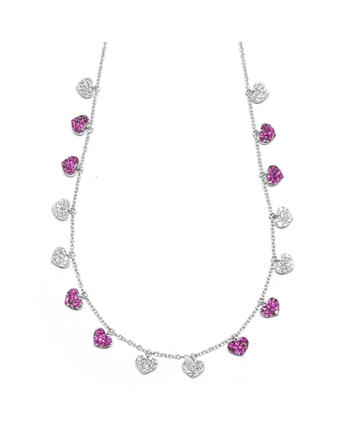 Crivelli Choker in White Gold with Ruby and Diamond Hearts