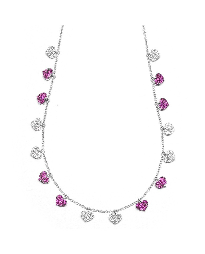 Crivelli Choker in White Gold with Ruby and Diamond Hearts