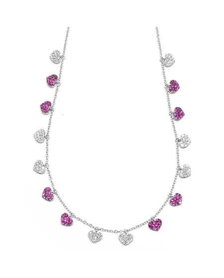 Girocollo Crivelli in Oro Bianco con Cuori di Rubini e Diamanti