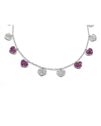 Crivelli Choker in White Gold with Ruby and Diamond Hearts
