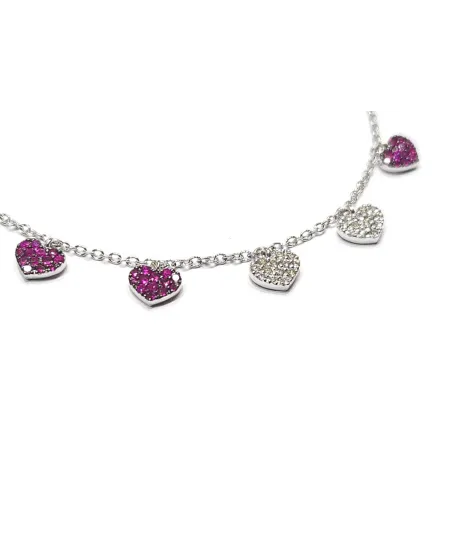 Collier Crivelli en Or Blanc avec Coeurs de Rubis et Diamants