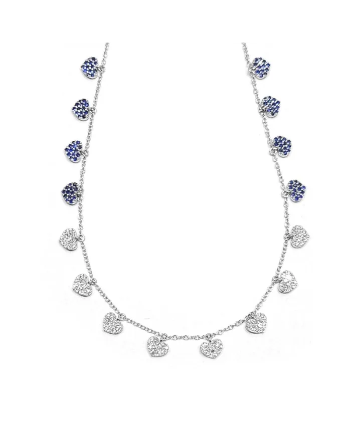 Collier ras de cou Crivelli en or blanc avec cœurs en saphir et diamants