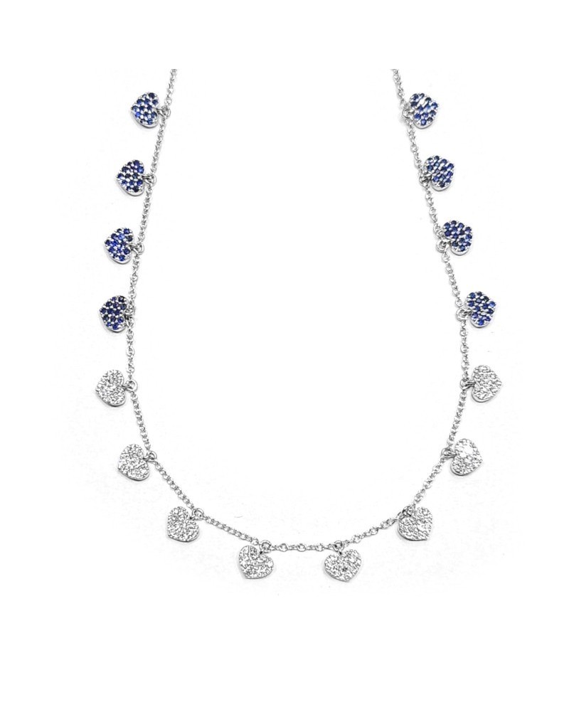 Collier ras de cou Crivelli en or blanc avec cœurs en saphir et diamants