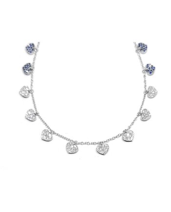 Collier ras de cou Crivelli en or blanc avec cœurs en saphir et diamants