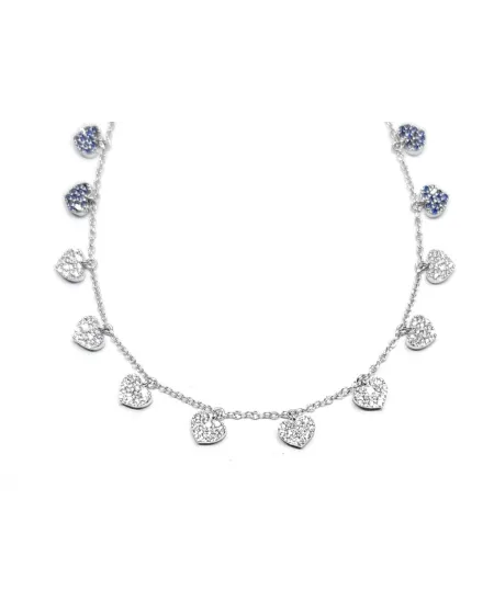 Collier ras de cou Crivelli en or blanc avec cœurs en saphir et diamants