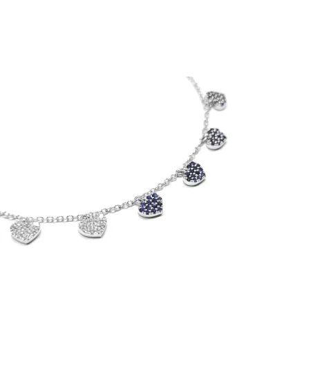 Collier ras de cou Crivelli en or blanc avec cœurs en saphir et diamants