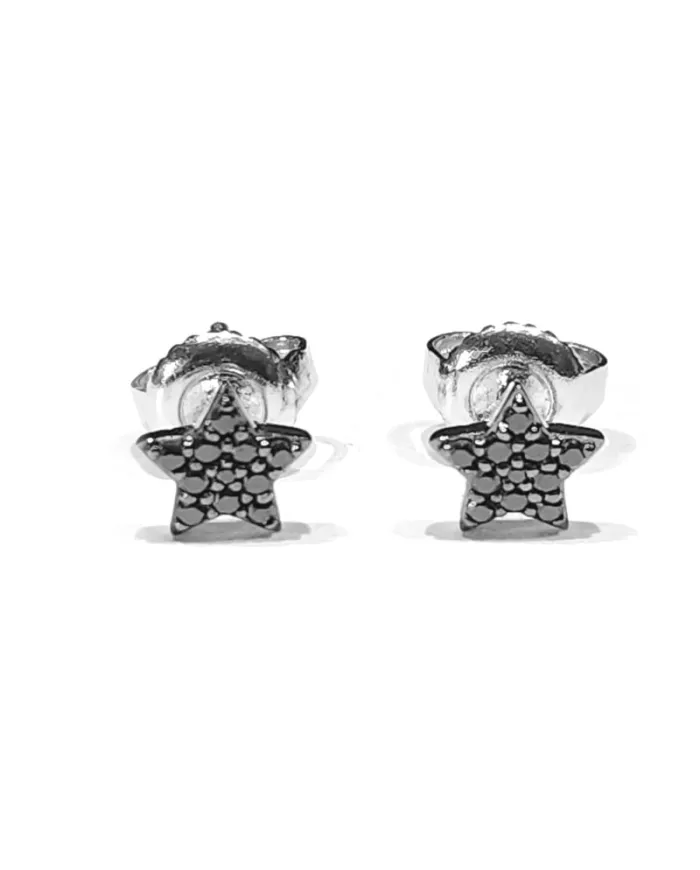 Boucles d'oreilles Crivelli en or blanc et diamants noirs avec étoiles