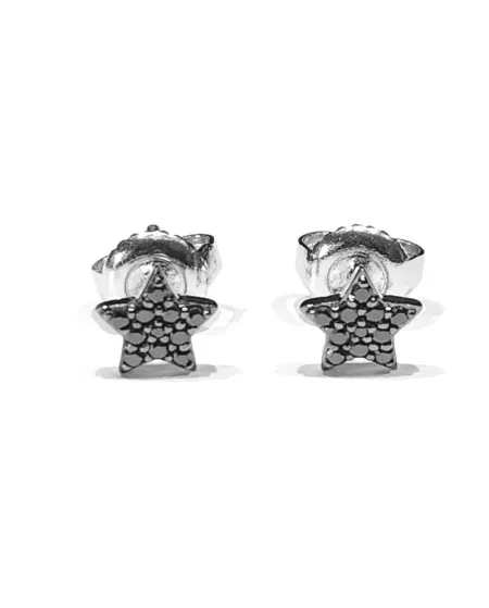 Boucles d'oreilles Crivelli en or blanc et diamants noirs avec étoiles