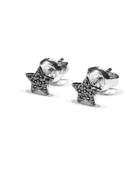 Boucles d'oreilles Crivelli en or blanc et diamants noirs avec étoiles
