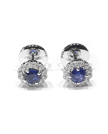 Boucles d'oreilles Crivelli en or blanc et diamants avec saphirs bleus