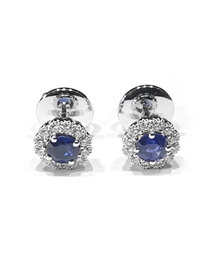 Boucles d'oreilles Crivelli en or blanc et diamants avec saphirs bleus