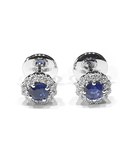 Orecchini Crivelli in Oro Bianco e Diamanti con Zaffiri Blu