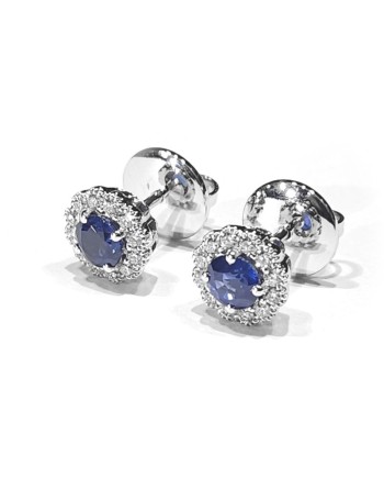 Orecchini Crivelli in Oro Bianco e Diamanti con Zaffiri Blu