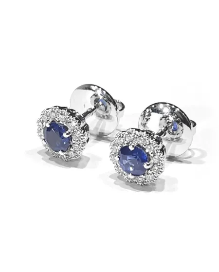 Boucles d'oreilles Crivelli en or blanc et diamants avec saphirs bleus