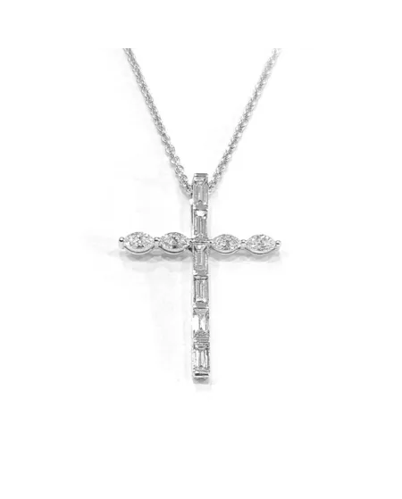 Tour de cou Crivelli en or blanc et croix avec diamants