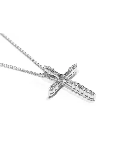 Girocollo Crivelli in Oro Bianco e Croce con Diamanti