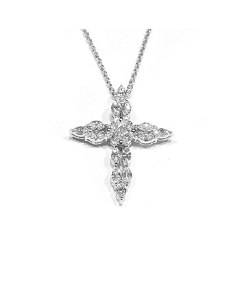 Tour de cou Crivelli en or blanc et croix avec diamants